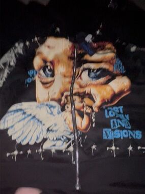 ROMWE Black Hoodie with Angel and Face Graphic in Blue and Cream